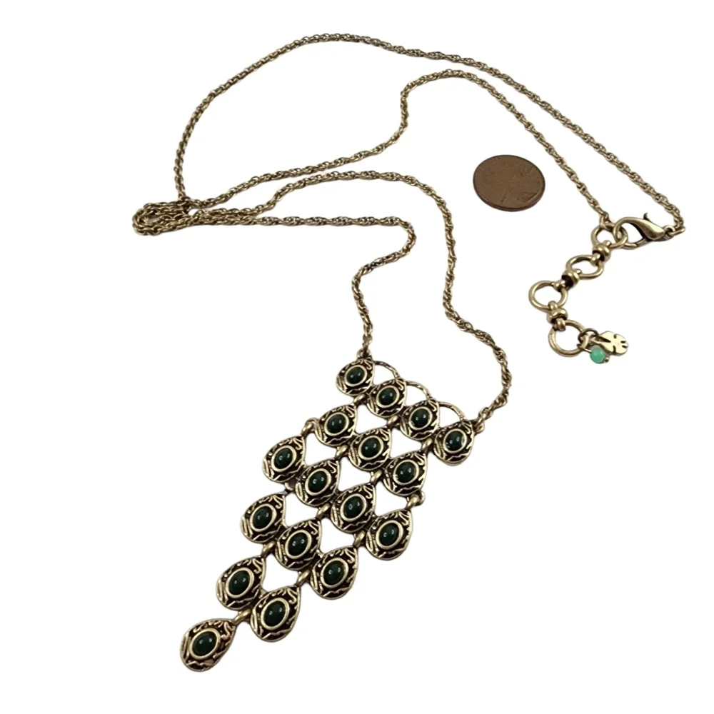 Lucky Brand boho necklace long pendant necklace tiered pendant green
